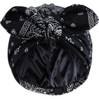 Satin Lined Beanies for Women Chemo Headwear Silky Lined Cotton Sleeping Cap Black