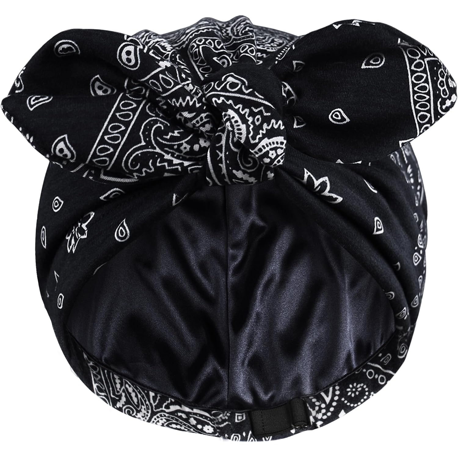 Satin Lined Beanies for Women Chemo Headwear Silky Lined Cotton Sleeping Cap Black