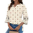 LOMON Womens 3/4 Sleeve V Neck Bohemian Blouses Casual Loose Fit Tunic Tops Vacation Clothes