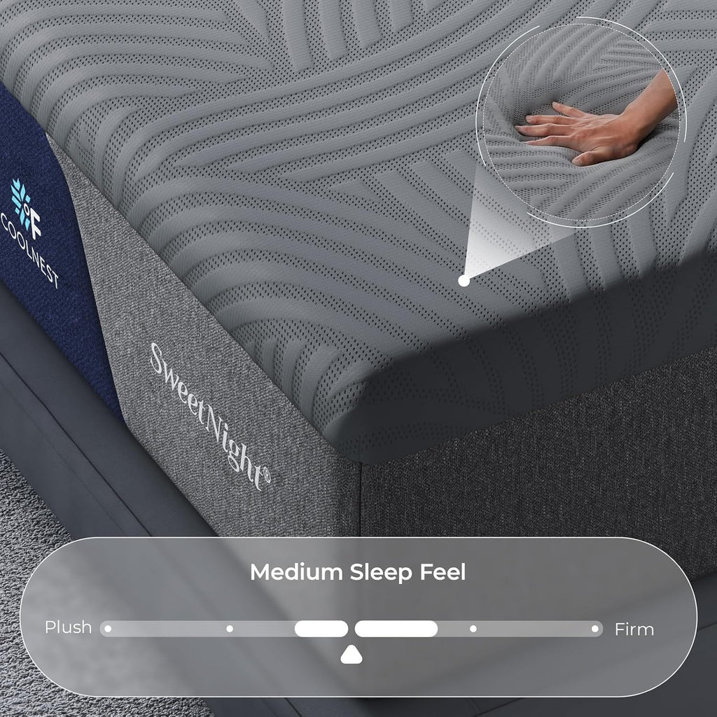 Sweetnight Coolnest 14 Inch King Size Mattress, Cooling King Memory Foam Mattress For Cool Night Sleep, 5-Zone Ergo Support For Pressure Relief, Medium, Certipur-Us Certified