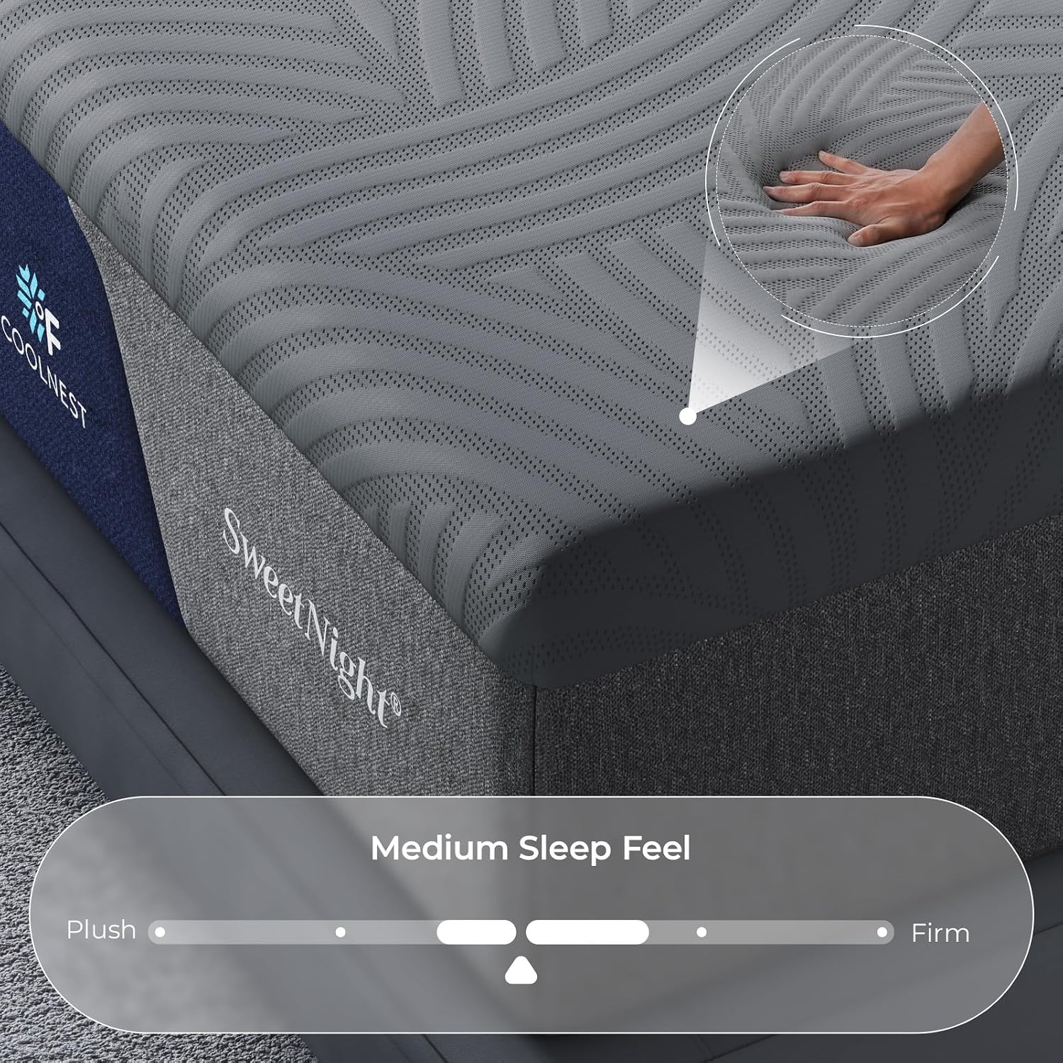 Sweetnight Coolnest 14 Inch King Size Mattress, Cooling King Memory Foam Mattress For Cool Night Sleep, 5-Zone Ergo Support For Pressure Relief, Medium, Certipur-Us Certified