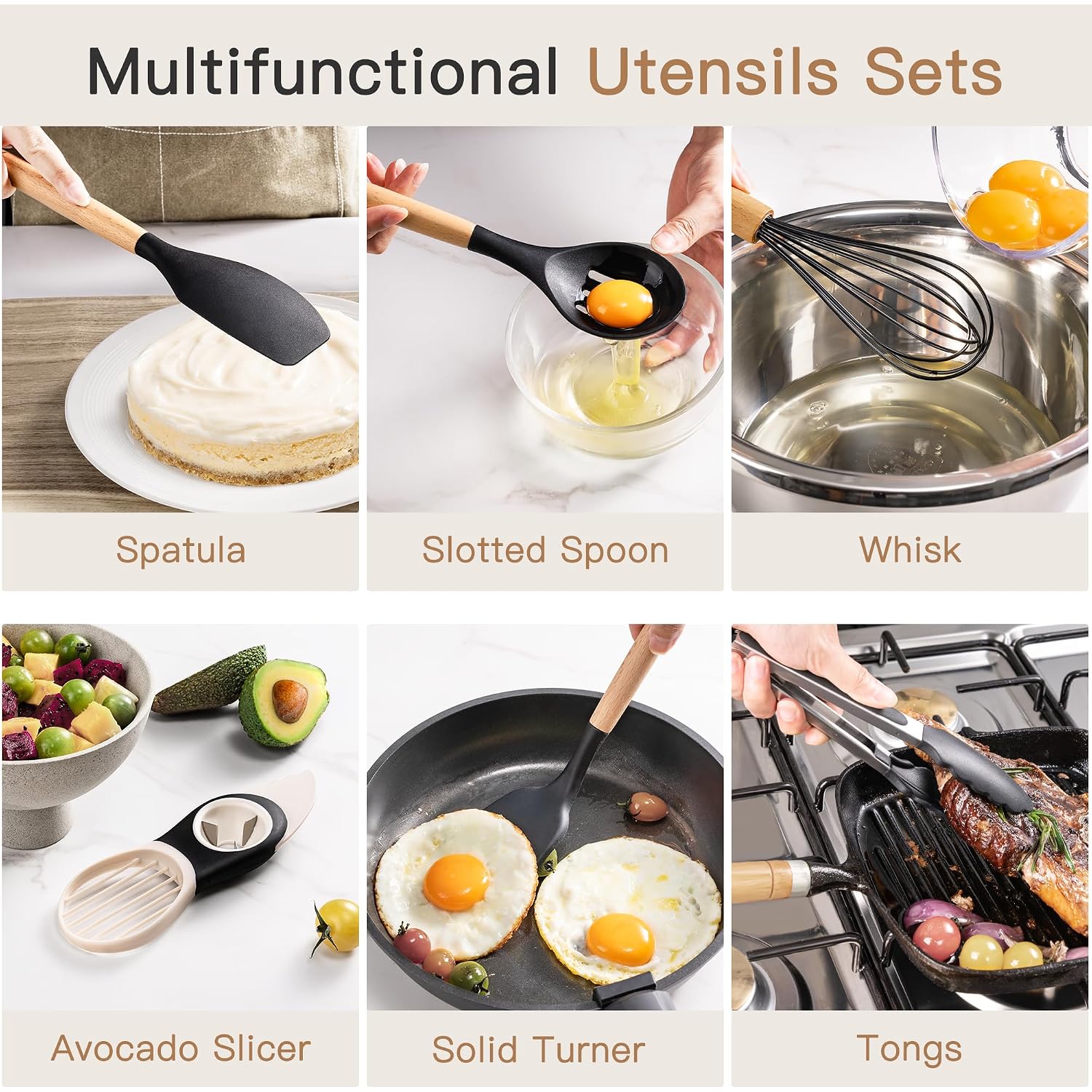 Astercook 39 Pcs Kitchen Utensils Set, Silicone Cooking Utensil Sets With Wooden Handle, 446°F Heat Resistant Food Grade Spatula Set, Bpa Free Kitchen Gadgets Tools Set & Spoons For Nonstick Cookware