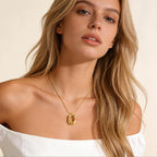 Gold Tone Irregular Oval Pendant Necklace for Women, Minimalist Chunky Snake Chain Necklace, Dainty 14K Gold Plated Statement Long Necklace
