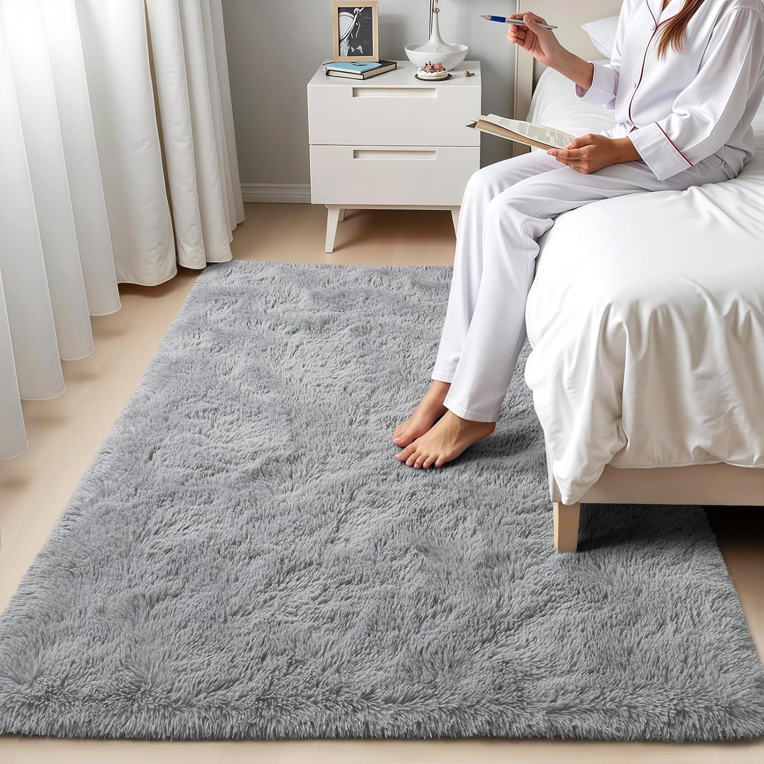 Zentavio Area Rugs for Living Room Grey Rugs for Bedroom 4x6 Carpet Fluffy Furry Soft Shag Aesthetic Plush High Pile Gray Throw Rug for Nursery Kids Room Dorm