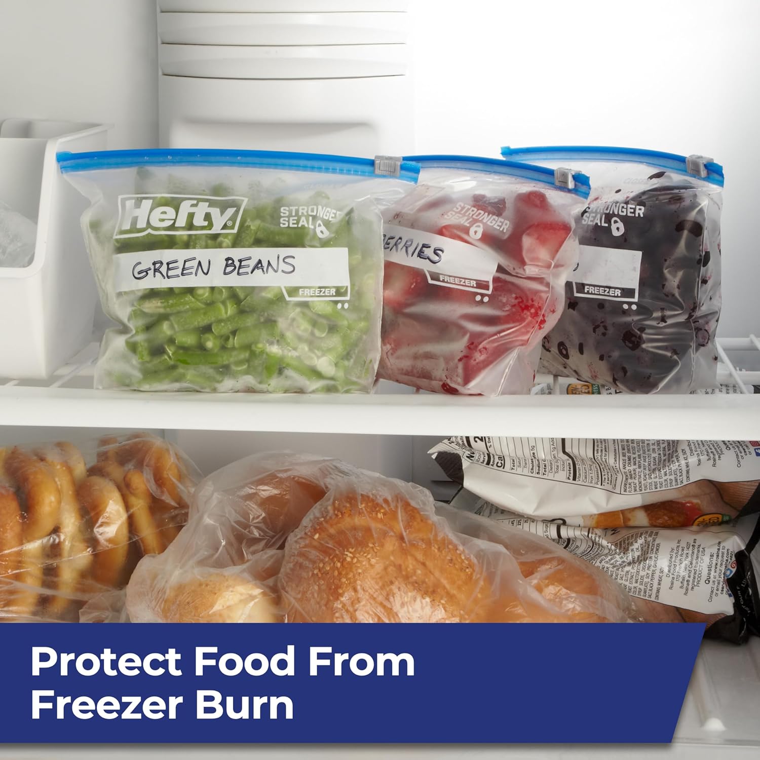 Hefty Slider Quart Freezer Bags, 74 Count, Quart Slider Bags for Freezer, Holds Individual Leftovers, Sliced Fruits and Veggies, and More, Writable Label, Secure Zip and Click Closure
