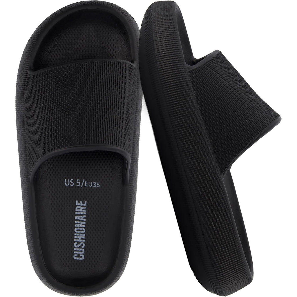 Cushionaire Feather Eva Slides For Women – Comfortable Slip On Womens Slippers, Indoor Outdoor Shower Shoes, Beach Essential Cloud Slides