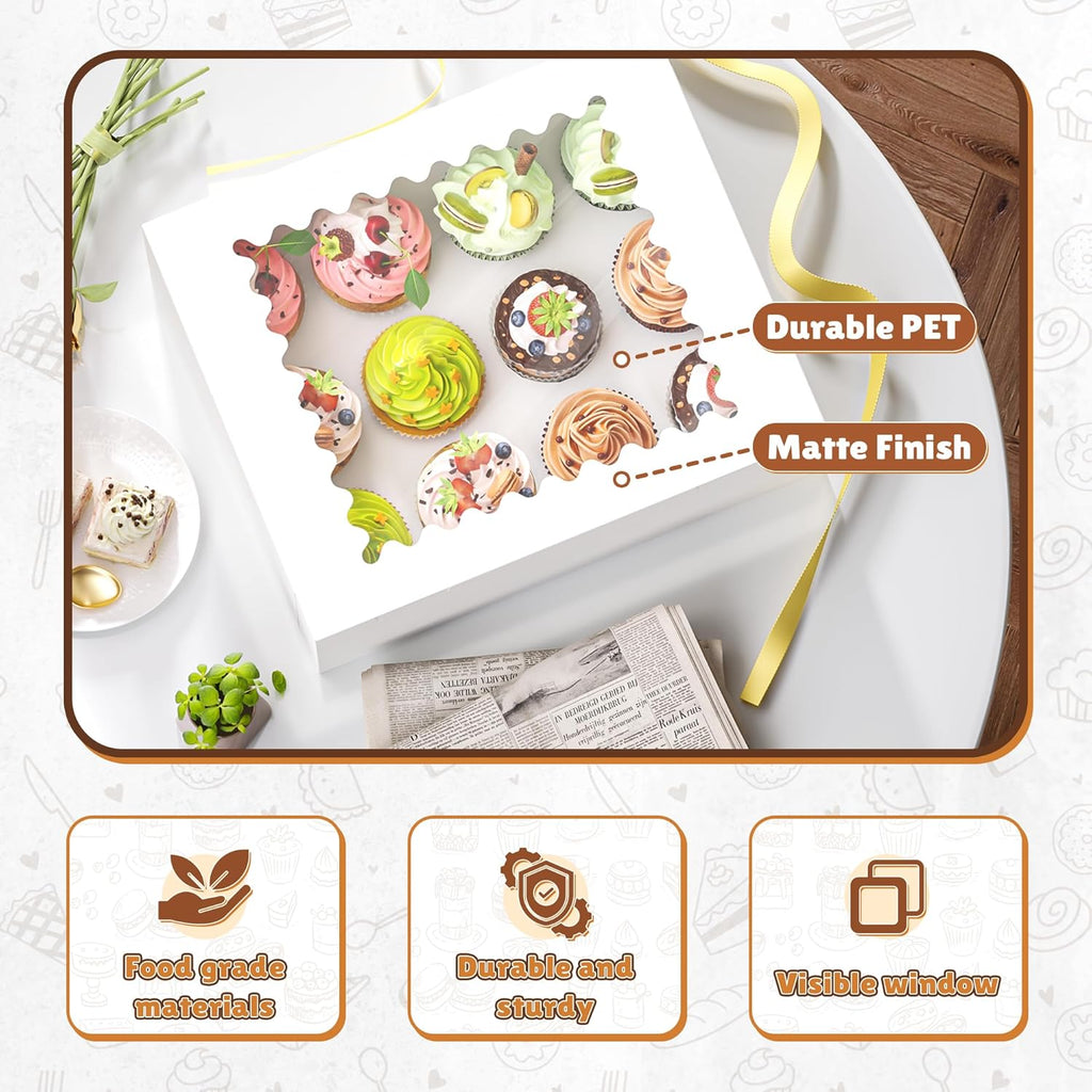 RYDDOY 4 Pack Cupcake Boxes, Hold 12 Standard Cupcakes, Cupcake Containers with Window and Inserts, High Grade Cupcake Holder, for Birthday Holiday Party, Supplies for Cupcakes, Desserts and More