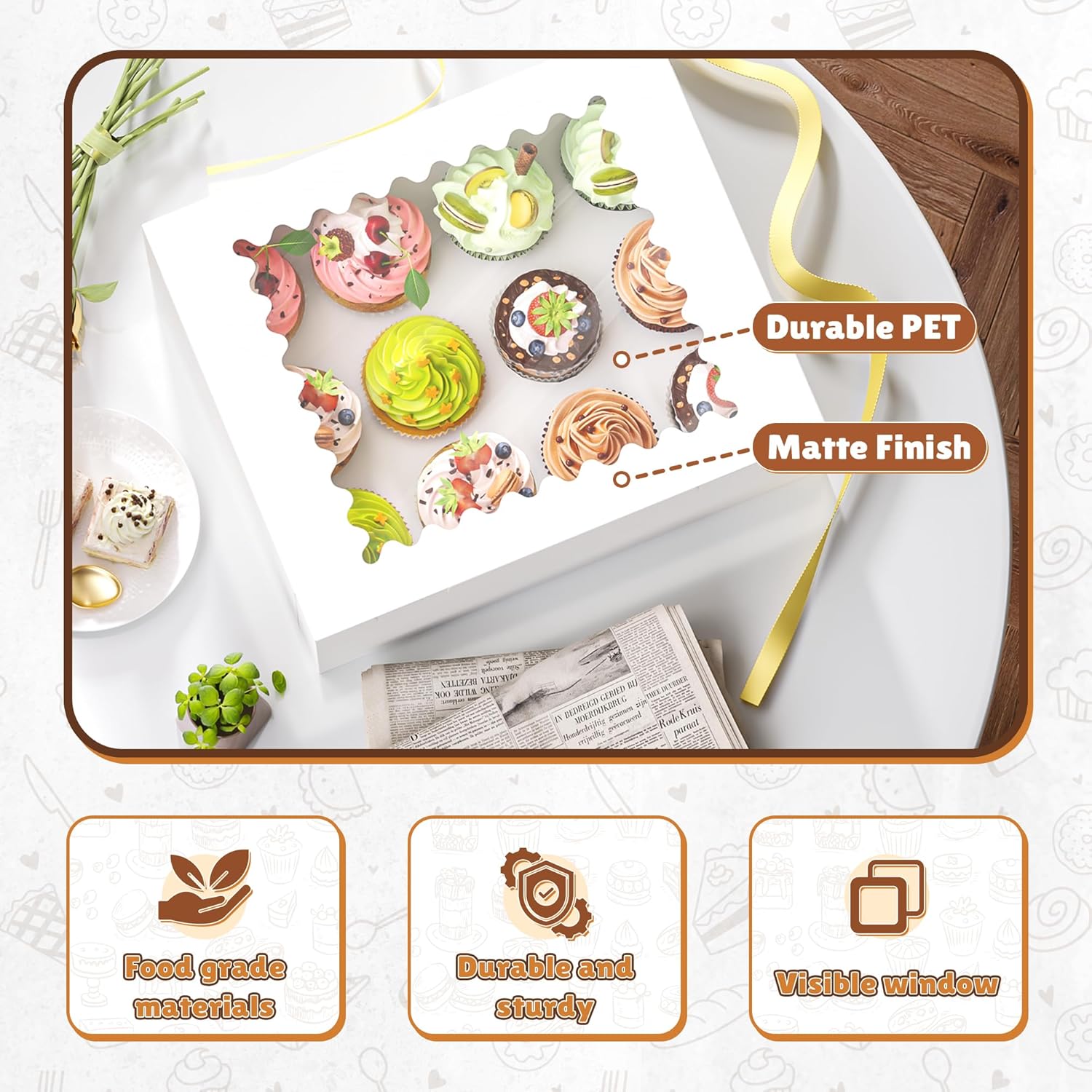 RYDDOY 4 Pack Cupcake Boxes, Hold 12 Standard Cupcakes, Cupcake Containers with Window and Inserts, High Grade Cupcake Holder, for Birthday Holiday Party, Supplies for Cupcakes, Desserts and More