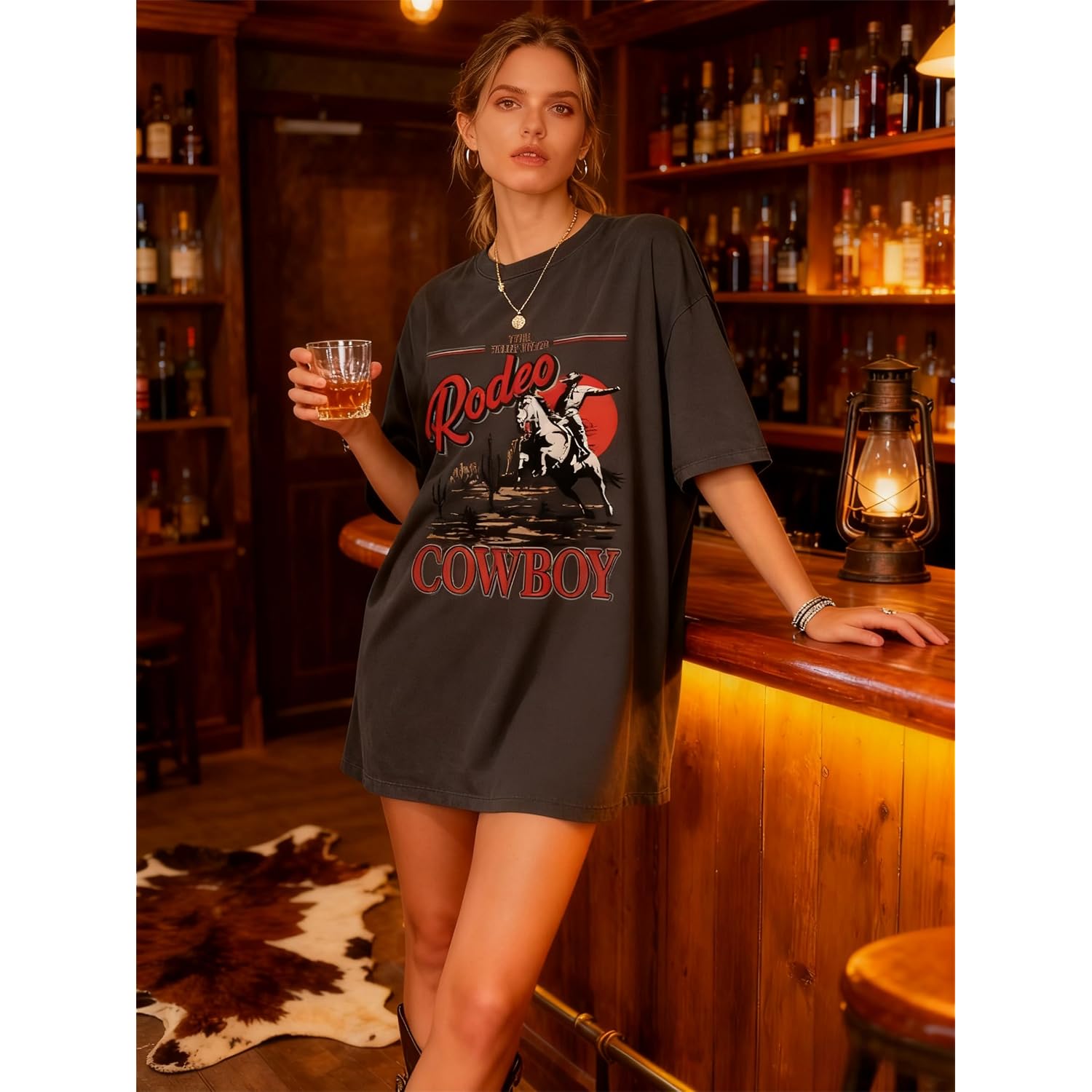 Oversized Western Shirts for Women Cowgirl Rodeo Graphic Tee Top Cowboy Vintage Country Concert Outfit Darkgray