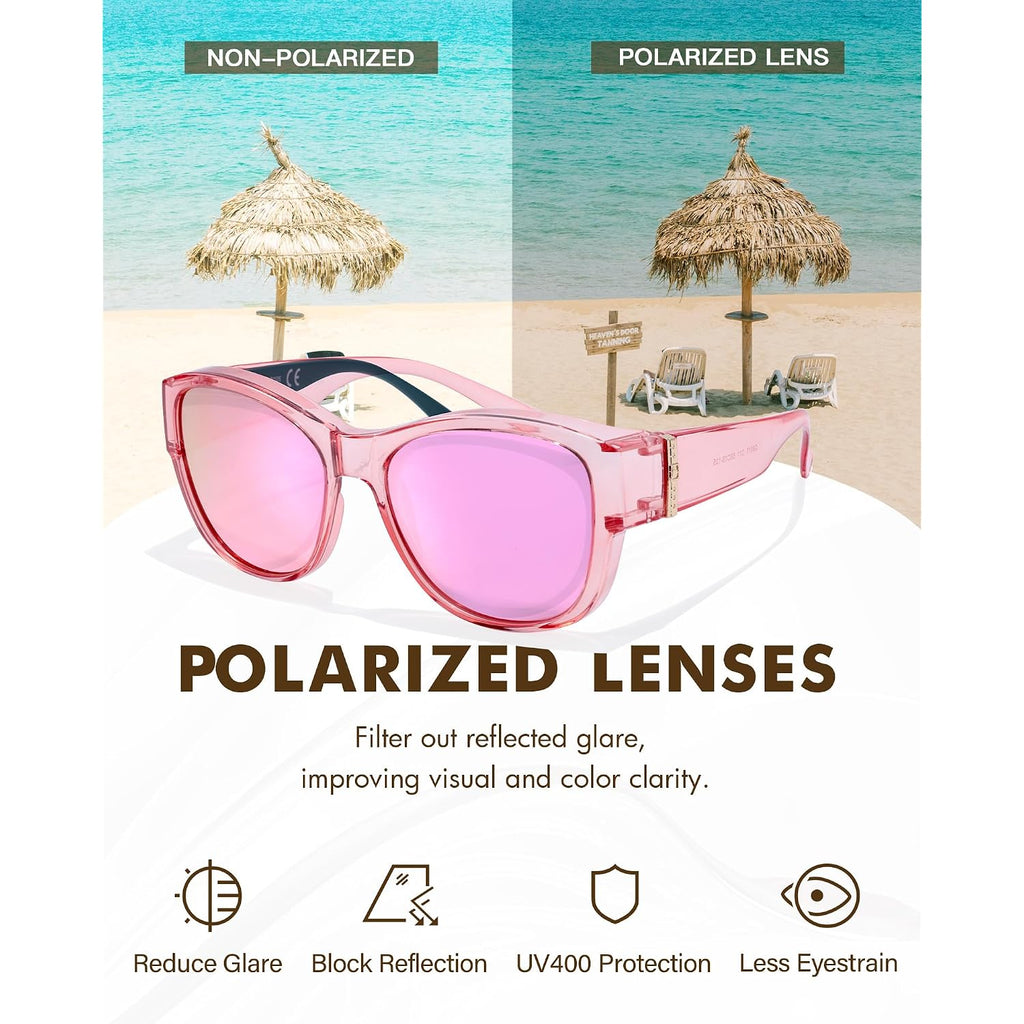 Xfeel Polarized Over Glasses Sunglasses for Women Sunglasses that Fit Over Glasses UV400 Protection for Outdoor Driving A14- Pink/Pink