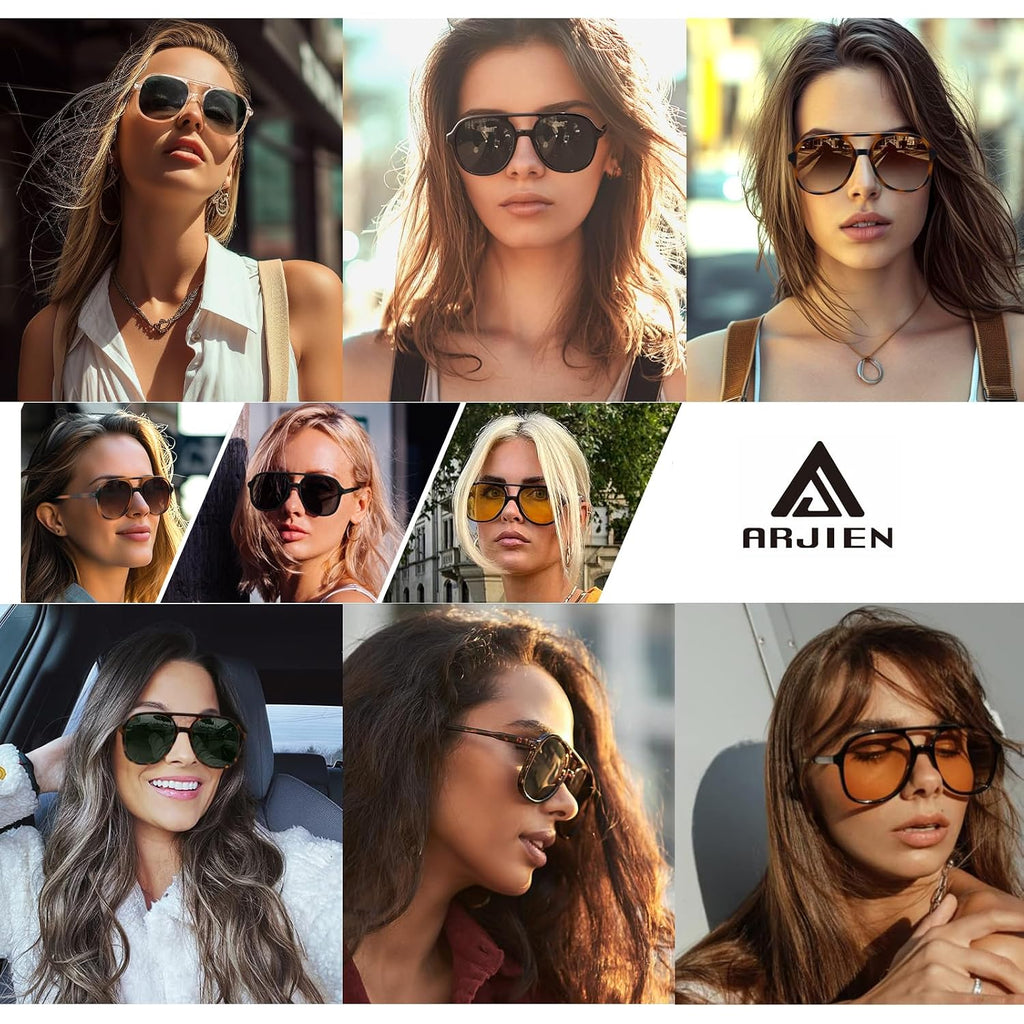 Aviator Sunglasses for Women, Polarized Sunglasses Women with UV Protection, 70s Retro Trendy Cruise Essentials 2026 3 Pack Oversized Aviator: Grey+brown+green