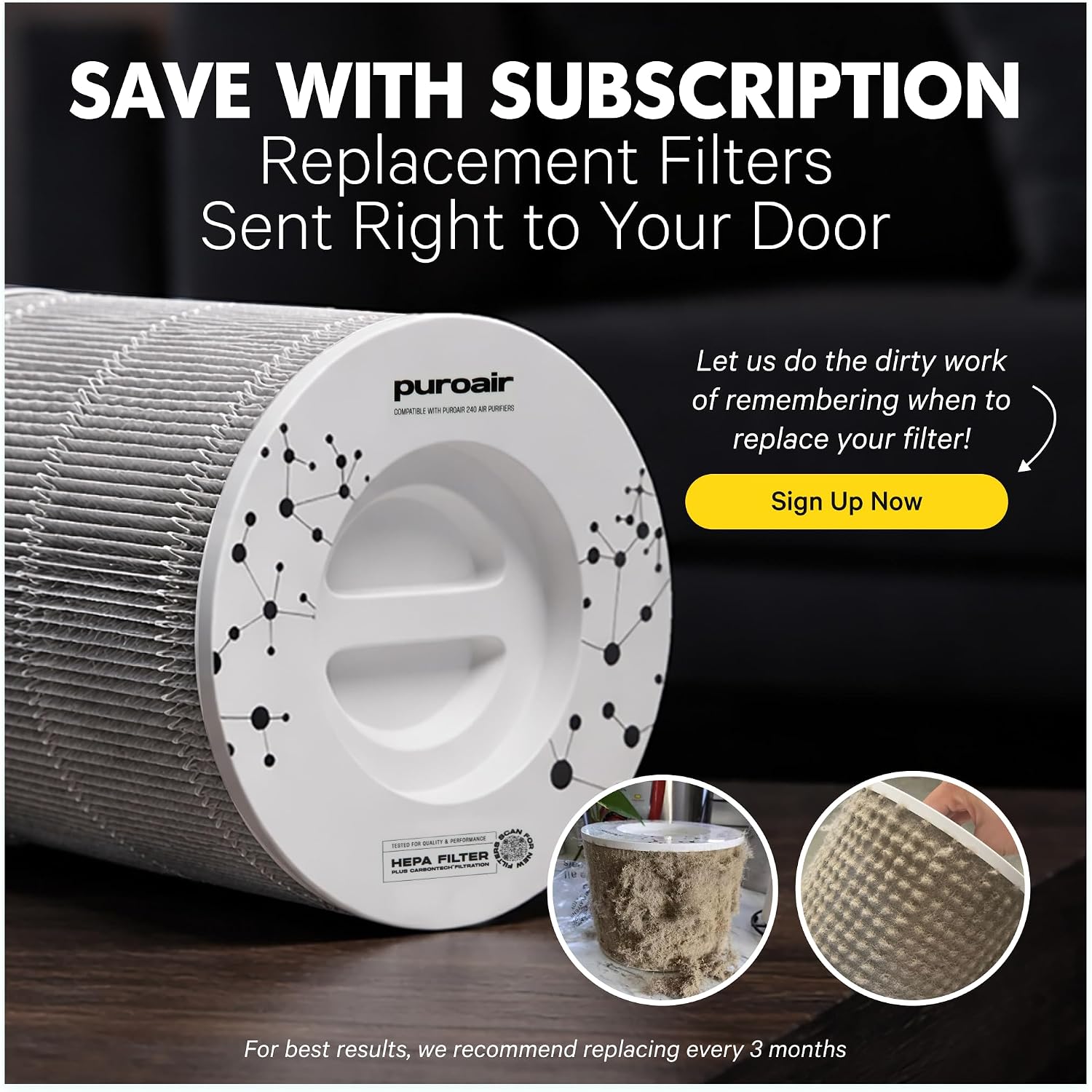 Puroair 240 Replacement Filter - Genuine Puro Air 240 Filter Replacement - Official Puroair Air Purifier Hepa Filter With Carbontech Filters 99.9% Of Pollen, Dust, Pet Dander, Smoke, Odors (2Pk)