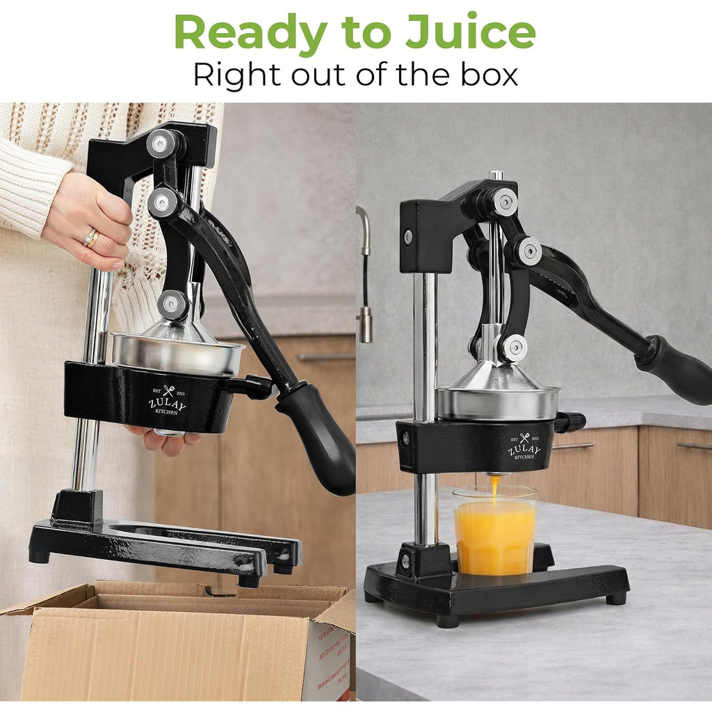 Zulay Kitchen Cast Iron Juicer - Heavy Duty Manual Juicer With Detachable Strainers For Easy Cleaning, Orange Juice Press For Citrus Fruits, Perfect For Bartenders, Juice Lovers & Health Enthusiasts