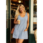 Etcyy New Womens Sleeveless Summer Dresses Casual U Neck Striped Sundresses