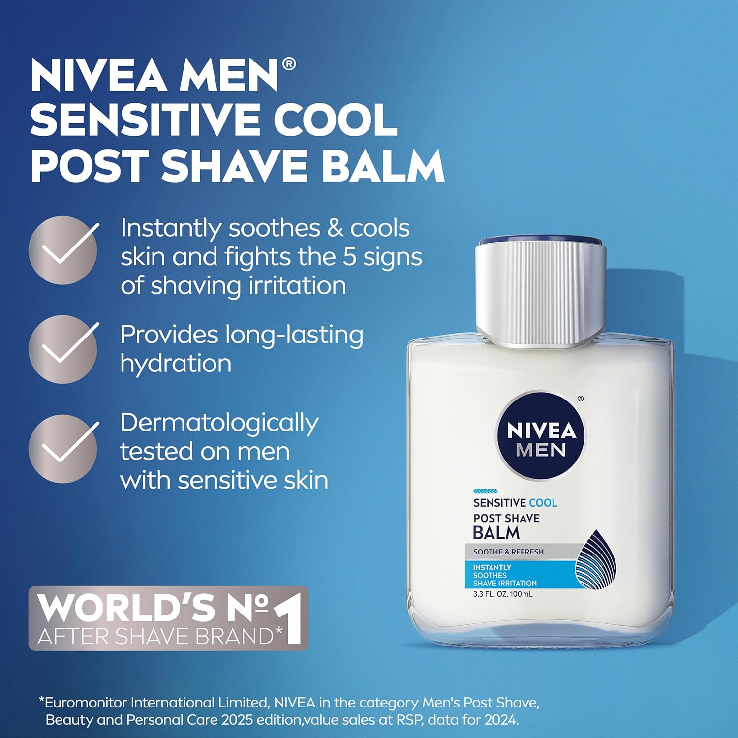 NIVEA MEN Sensitive Cool Post Shave Balm, Enriched with Chamomile and Seaweed Extracts, Alcohol Free After Shave Balm for Men, 3.3 Fl Oz Bottle, Pack of 3