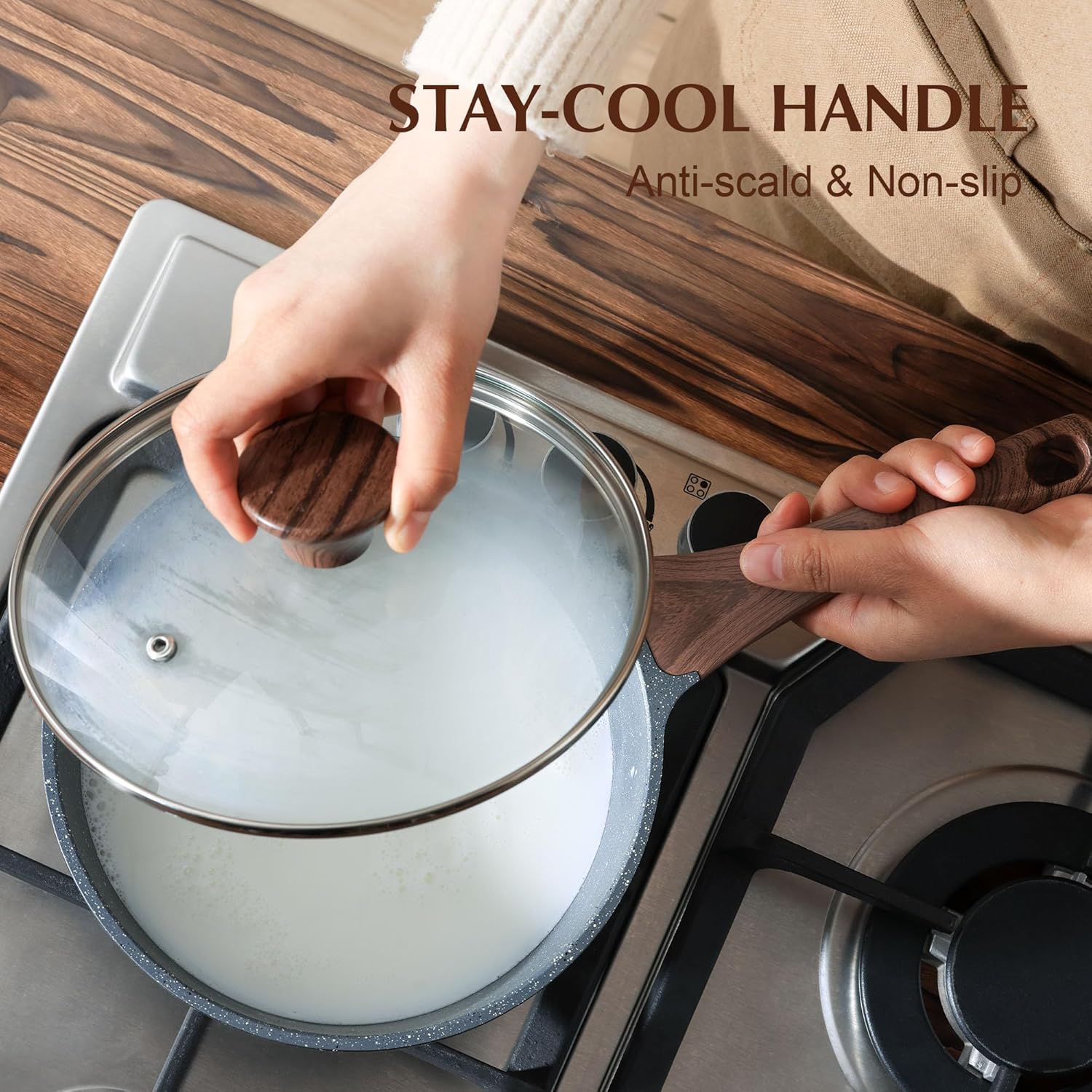 SENSARTE Nonstick Saucepan with Lid, 1.5 Quarts Small Pot with Swiss Granite Coating, Stay-cool Handle, Multipurpose Handy Sauce Pot Small Kitchen Cooking Pot, Induction Comptable, PFOA Free