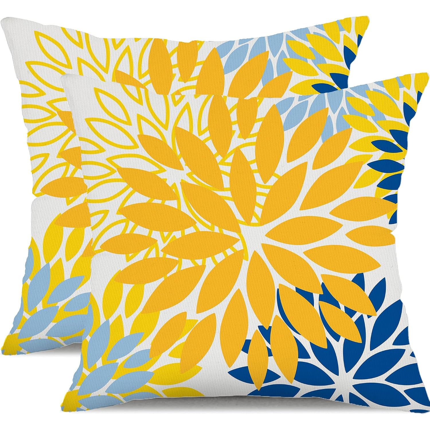 Dfxsz Yellow Blue Flower Pillow Covers 18X18 Inch Set Of 2 White Gray Colored Throw Pillows Outdoor Waterproof Decor For Living Room Sofa Patio Funiture Garden Floral Polyester Pillow Covers 002J18