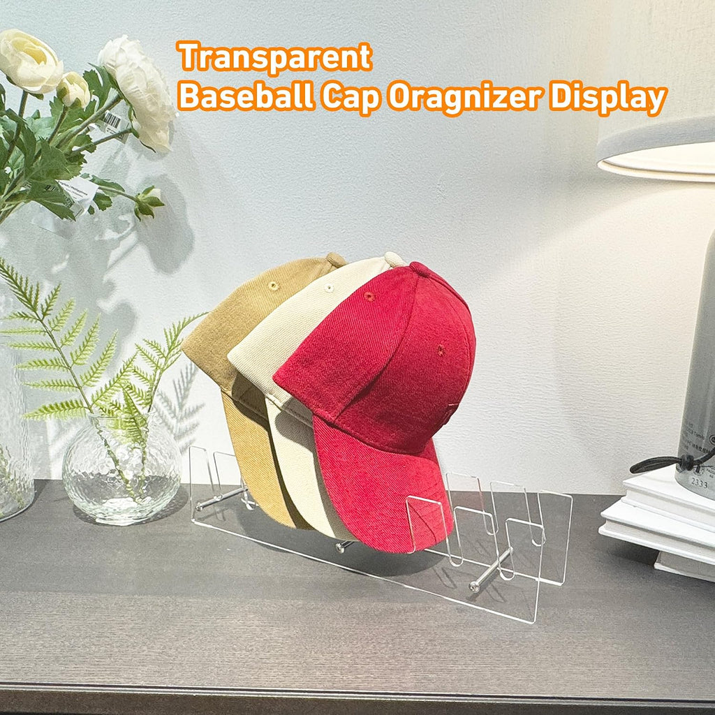 Caruuyi Hat Stand Organizer For Baseball Caps, Acrylic Hat Holder & Rack, 2Pcs Clear Stand For 16 Caps, Ideal For Bedroom, Closet, Dresser, Office And Entrance (2, Clear)