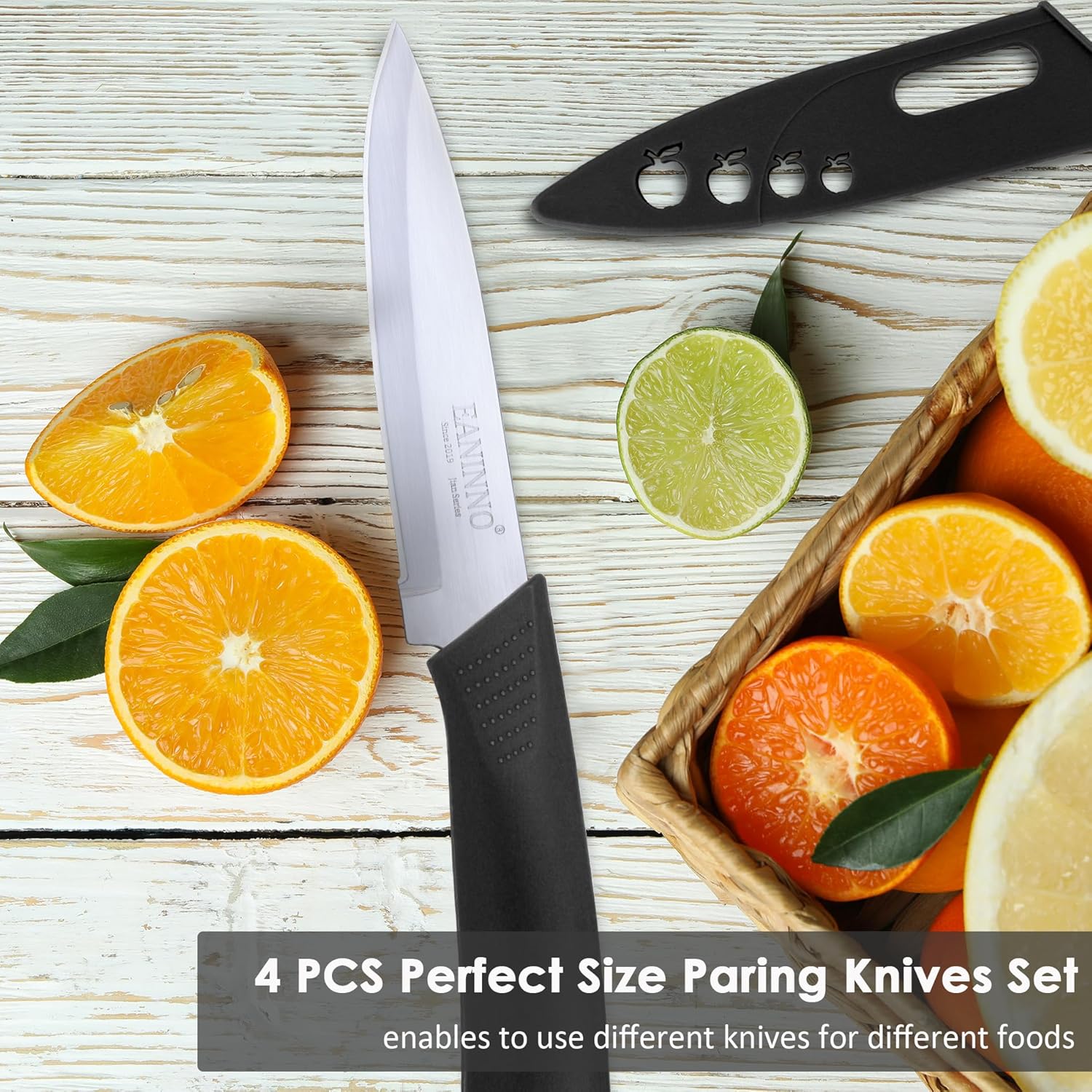 Paring Knife, 4 inch Kitchen Knives Set with Cover Small Knife for Fruit Peeling Vegetable Stainless Steel with Sheath Ergonomic Handle