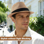 Straw Fedora Hats For Men Women, 1920S Short Brim Trilby Panama Hat Summer Beach Sun Cap