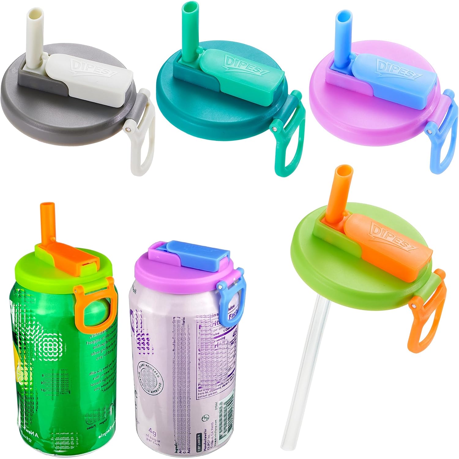 Original Creator - Dipesi 4-Pack 4 Color Soda Can Lids With Straw, Soda Can Covers With Silicone Straw Bpa-Free Reusable For Fits Standard For Canned Beverage, Beer, Juice,Seltzer. (Colour Mixture)