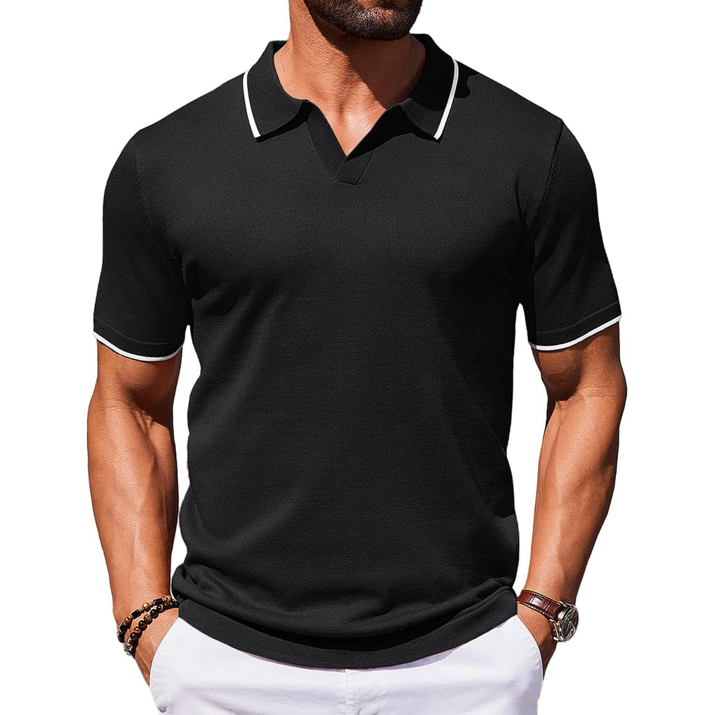 Coofandy Mens Polo Shirts Short Sleeve Casual Knit Polo Shirt Vintage Golf T Shirts Old Money Tops
