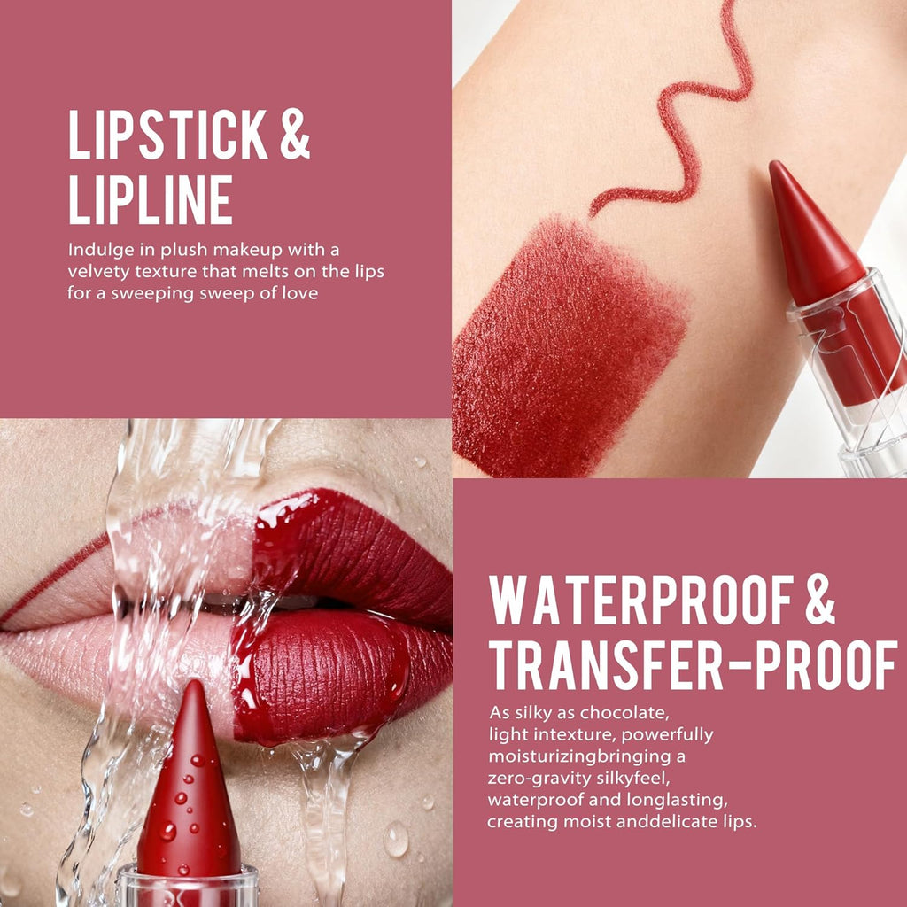 Depuplum Burgundy Lipstick Gradient Matte Lipsticks Lip Liner Combo Set for Women Waterproof Long Lasting Lip Stick Pencil Cream Lip Liner and Lipstick Combo for Mothers Day, E4