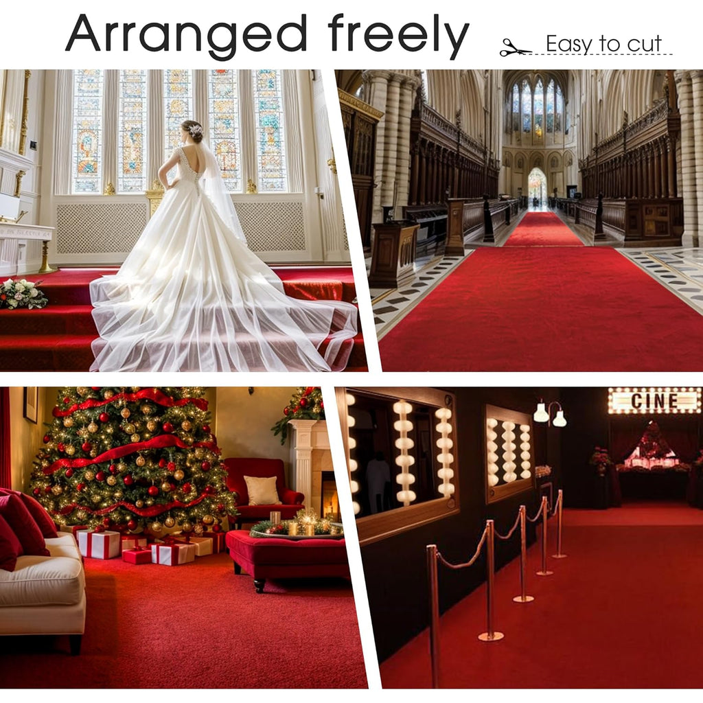 Red Carpet Runner for Party,140GSM 2.62FTx15FT Carpet Party Decorations Runway Rug for Prom Felt Non-Woven Fabric, Runner Rug for Wedding Ceremony Hollywood Theme Party