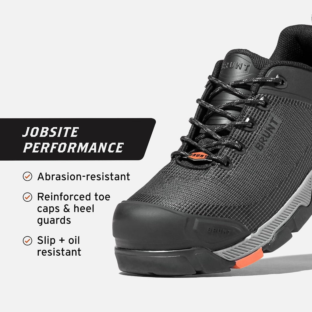Brunt Ryng Low Top (Comp Toe) - 4" Lightweight Composite Toe Work Shoe - Eh Rated - Slip + Oil Resistant - Heat-Resistant Sole - Breathable, Flexible Fit - Adjustable