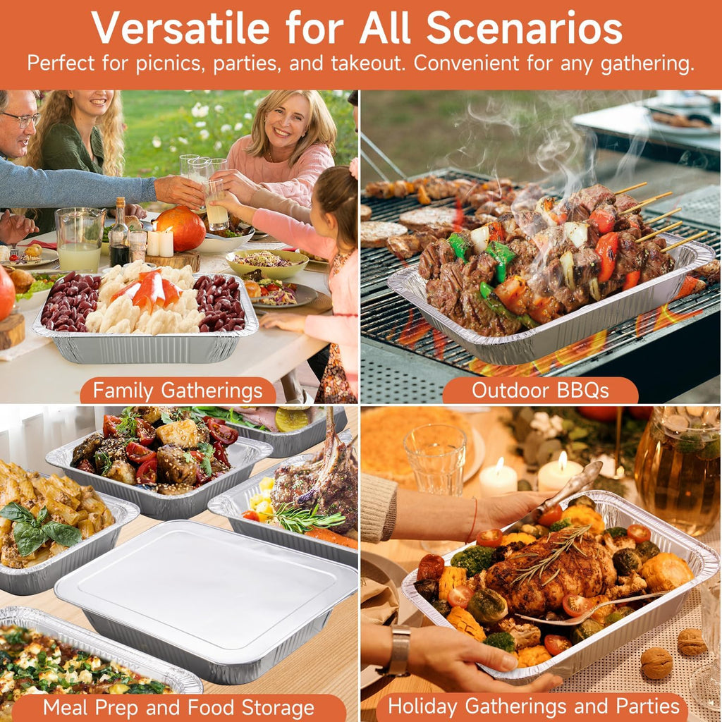 9x13 Aluminum Pans (30 Pack) – Disposable Half Size Aluminum Foil Pans for Cooking, Baking, Meal Prep, Parties & Food Storage