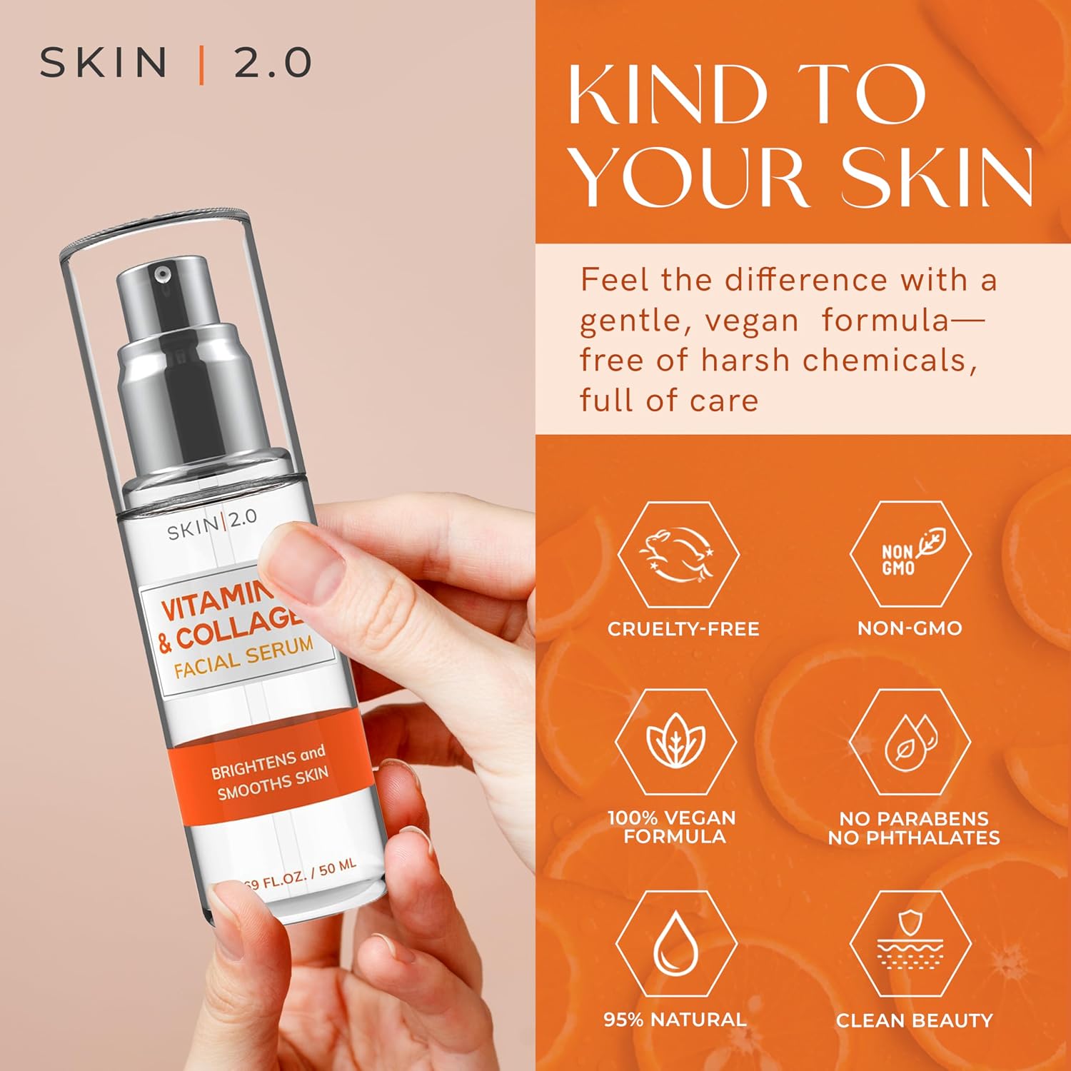 Skin 2.0 Vitamin C Serum - Dermatologist Tested, Anti-Aging & Dark Spot Remover - Brightening, Clean Beauty, Cruelty-Free, Korean Skincare For Glass Skin, All Skin Types - 1.69 Fl. Oz