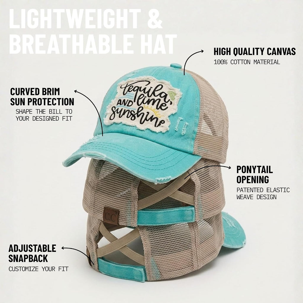 Funky Junque Ponytail Hats For Women - Funny Baseball Cap With Sayings, Criss Cross Back High Pony Adjustable Hat