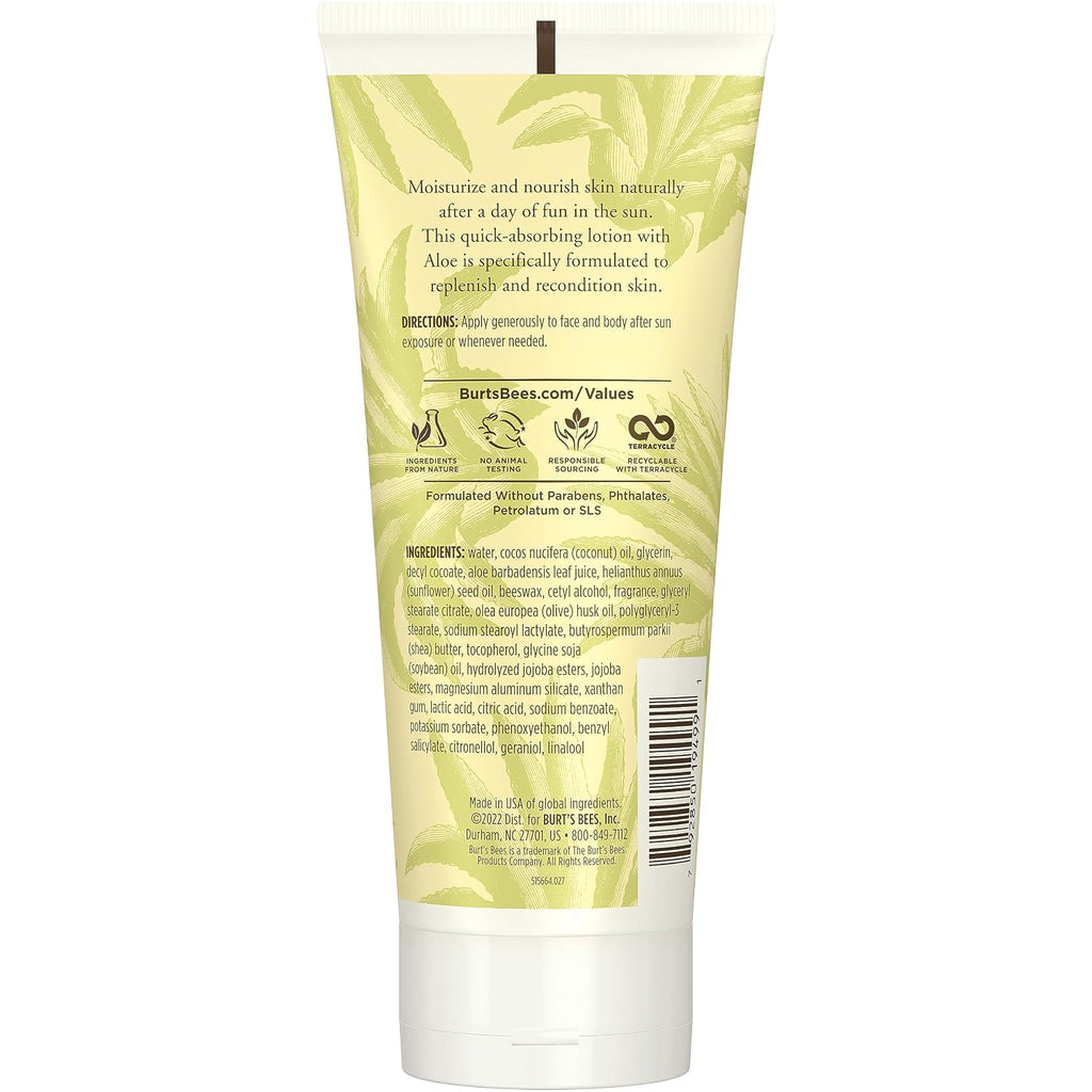 Burt'S Bees After Sun Lotion With Hydrating Aloe Vera And Coconut Oil, Replenish And Recondition Skin, Sunburn Relief, Natural Origin After Sun Soother, 6 Oz. Tube