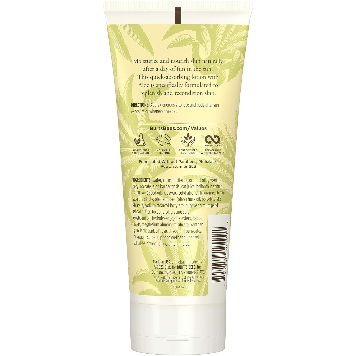 Burt'S Bees After Sun Lotion With Hydrating Aloe Vera And Coconut Oil, Replenish And Recondition Skin, Sunburn Relief, Natural Origin After Sun Soother, 6 Oz. Tube