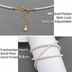 Freshwater Pearls Choker Necklace for Women Tiny Small Rice Pearl Strand Necklace 18K Gold Plated Bolo Lock