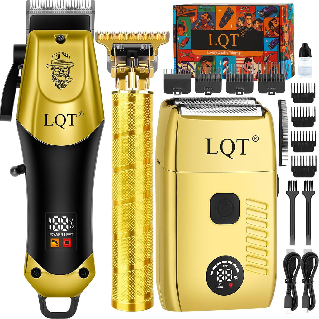 Hair Clippers for Men Professional, Beard Trimmer Kits & Sets, Electric Shavers, Hair Clippers & Trimmer Ceramic T-Blade, for Barber, Father Gifts for Men (Gold)