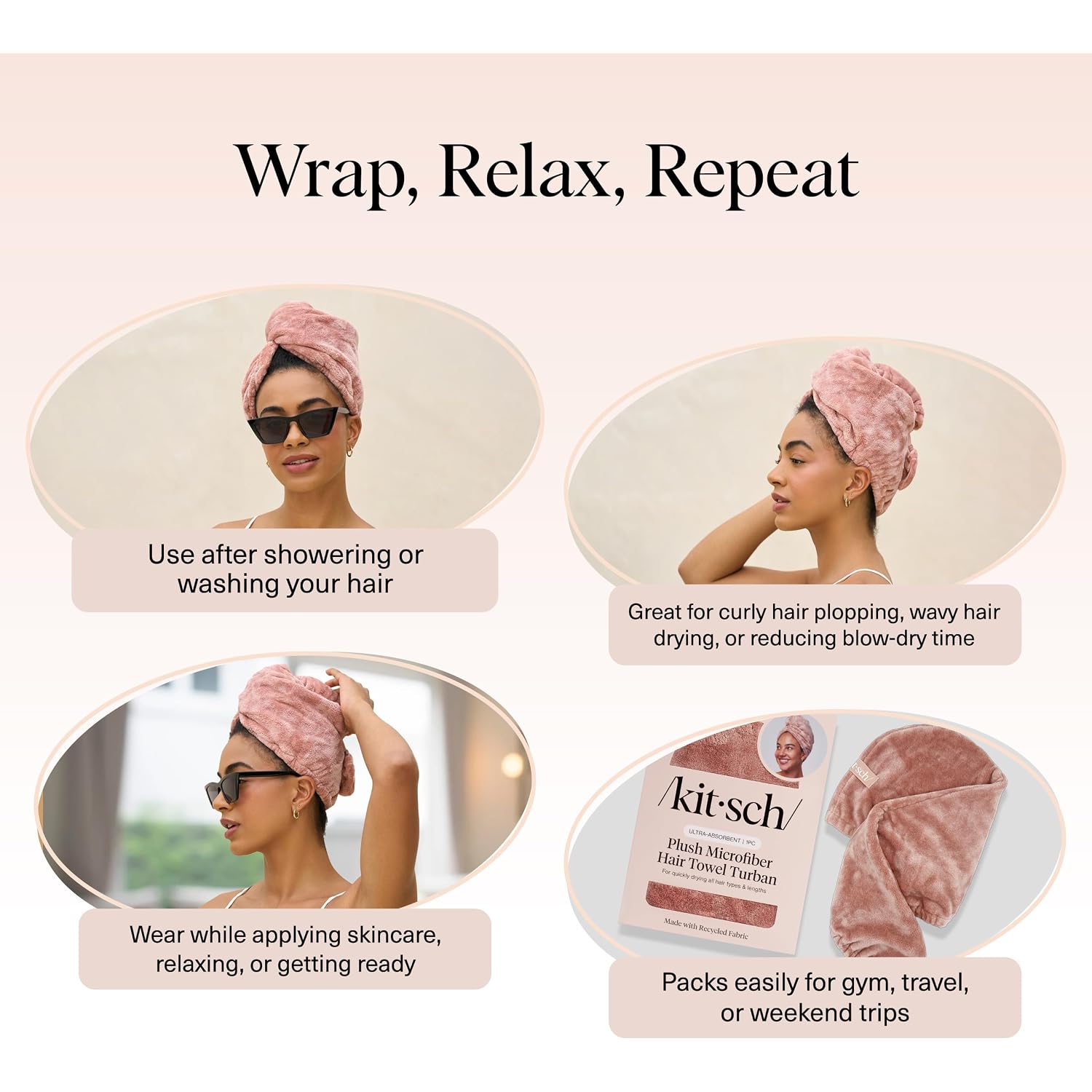 Kitsch Plush Microfiber Hair Towel Wrap For Women – Ultra Absorbent Microfiber Bath Towels For Wet, Curly, Long Or Short Hair – Anti-Frizz Hair Wrap, Great Hair Care Gifts For Women