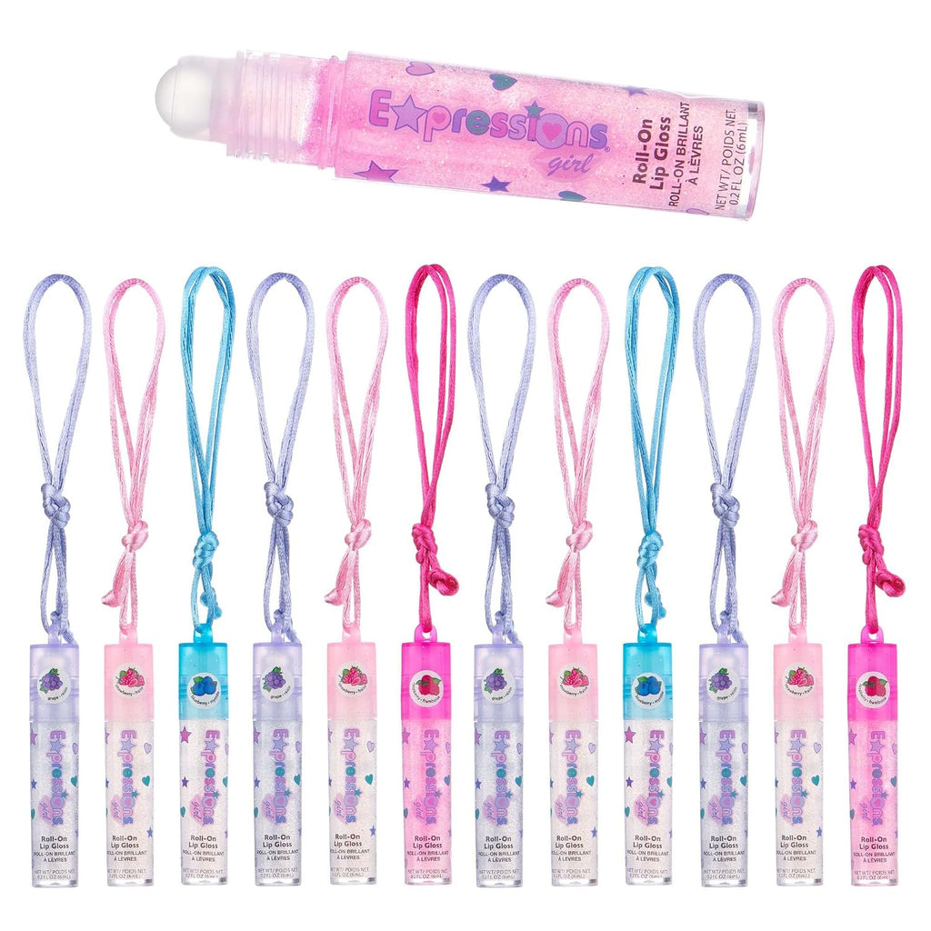 12Pc Fruit Flavored Lip Gloss Necklace Set - Non-Toxic Wearable Lip Gloss | Fun Party Favors For Teen Girls & Kids. Lip Gloss Necklace Gift Set For Girls & Best Friends - Fun