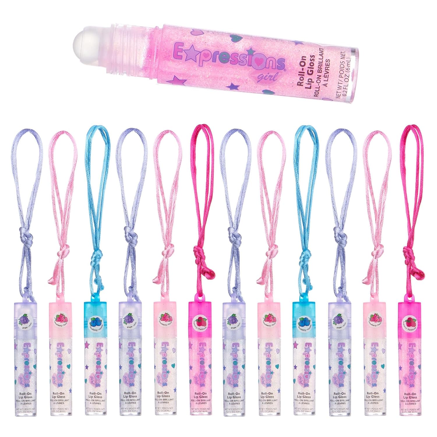 12Pc Fruit Flavored Lip Gloss Necklace Set - Non-Toxic Wearable Lip Gloss | Fun Party Favors For Teen Girls & Kids. Lip Gloss Necklace Gift Set For Girls & Best Friends - Fun