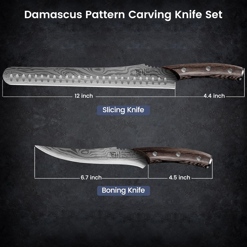 SYOKAMI Brisket Slicing Knife Set, Carving and Boning Knife for Meat & Turkey Cutting, Japanese Style High Carbon Steel Kitchen Knives Set For Home & BBQ, Wood Ergonomic Full Tang Handle, Ideal for Gift