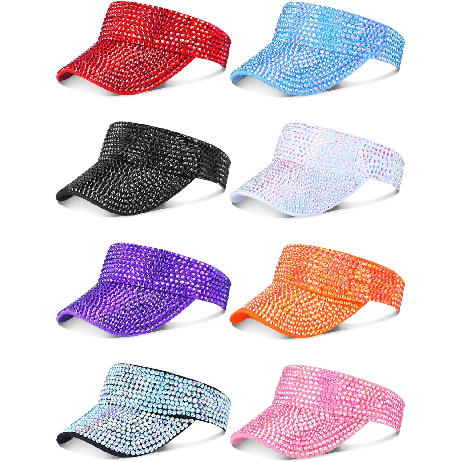 Unittype 8 Pcs Rhinestone Sport Sun Visors Hats for Women Running Golf Visors for Women Adjustable Shiny Glitter Visor with Rhinestone Bling Women's Visor for Golf Running Cycling Jogging Outdoor