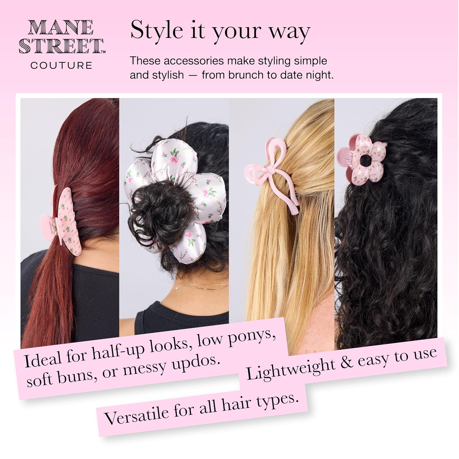 6-Piece Vintage Floral Hair Clip & Scrunchie Set For Women By Mane Street Couture | Claw Clips, Xl Floral Scrunchie, No Damage Hair Accessories
