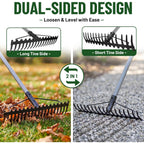 Walensee Heavy Duty Dual-Sided Bow Rake, 63" Stainless Steel Handle, Heat-Treated Manganese Steel Head, 17 Steel Tines Metal Garden Rake For Soil Loosening, Yard Leveling, Lawn Care And Thatch Removal