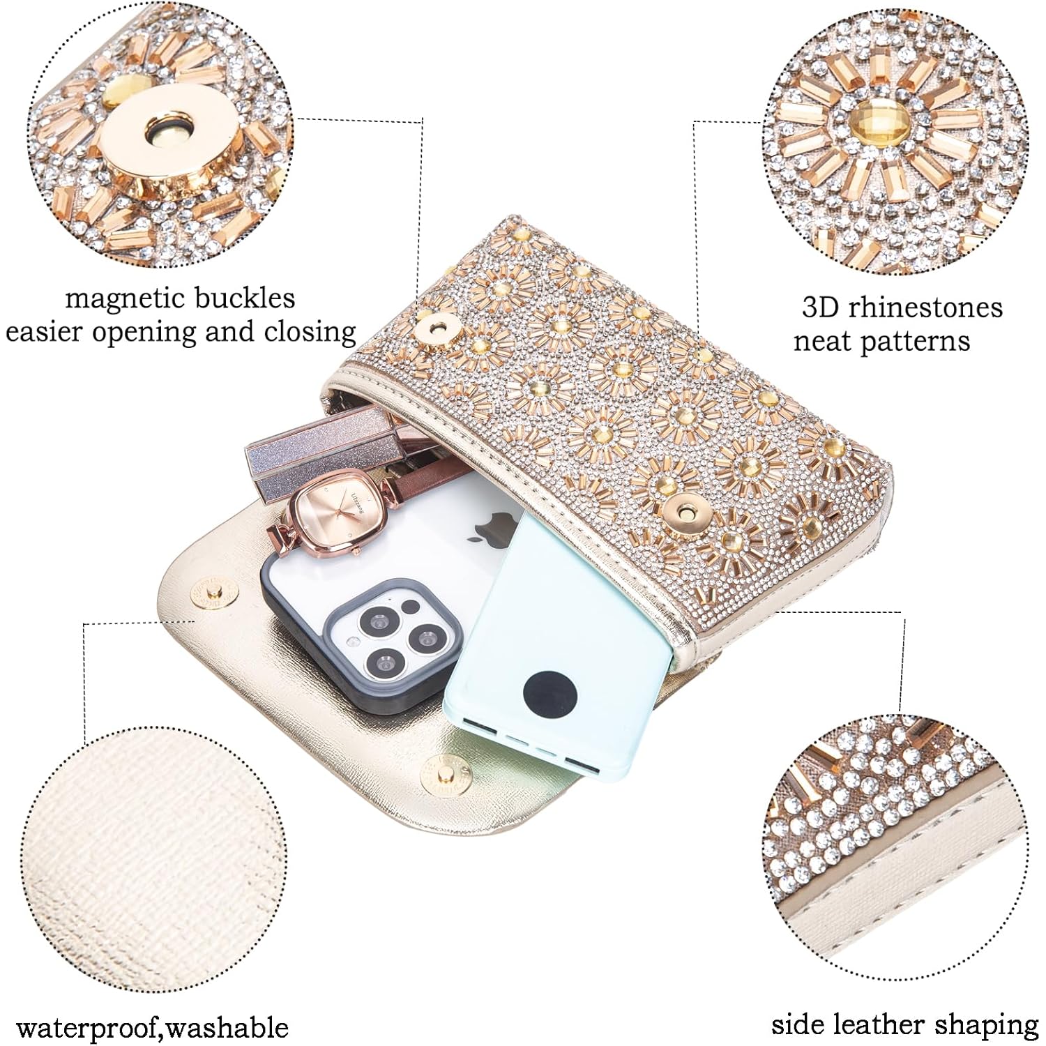 BBTT.ful Shoulder Bags Crossbody Bag Purses Handbags Crystals Rhinestone Evening Bag for Women Clutch Purse with Chain