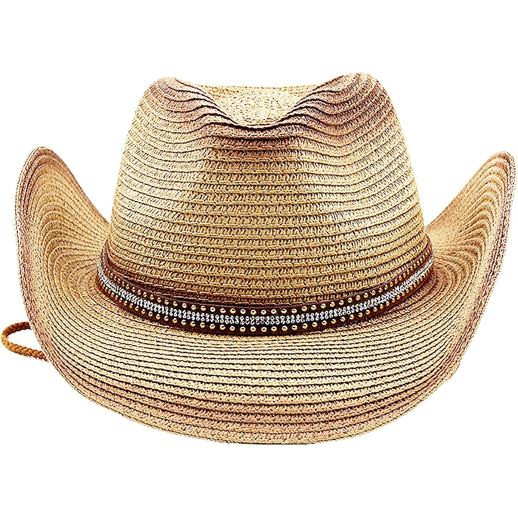 Mens Straw Cowgirl Cowboy Hat Women Floppy Packable Wide Brim Sun Hat UPF50 Western Panama Travel Beach Cap Fedora Bucket Hat Beige