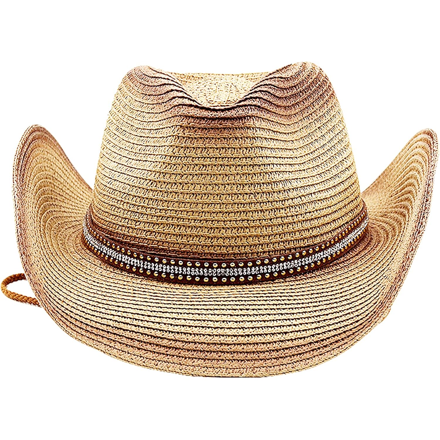 Mens Straw Cowgirl Cowboy Hat Women Floppy Packable Wide Brim Sun Hat UPF50 Western Panama Travel Beach Cap Fedora Bucket Hat Beige