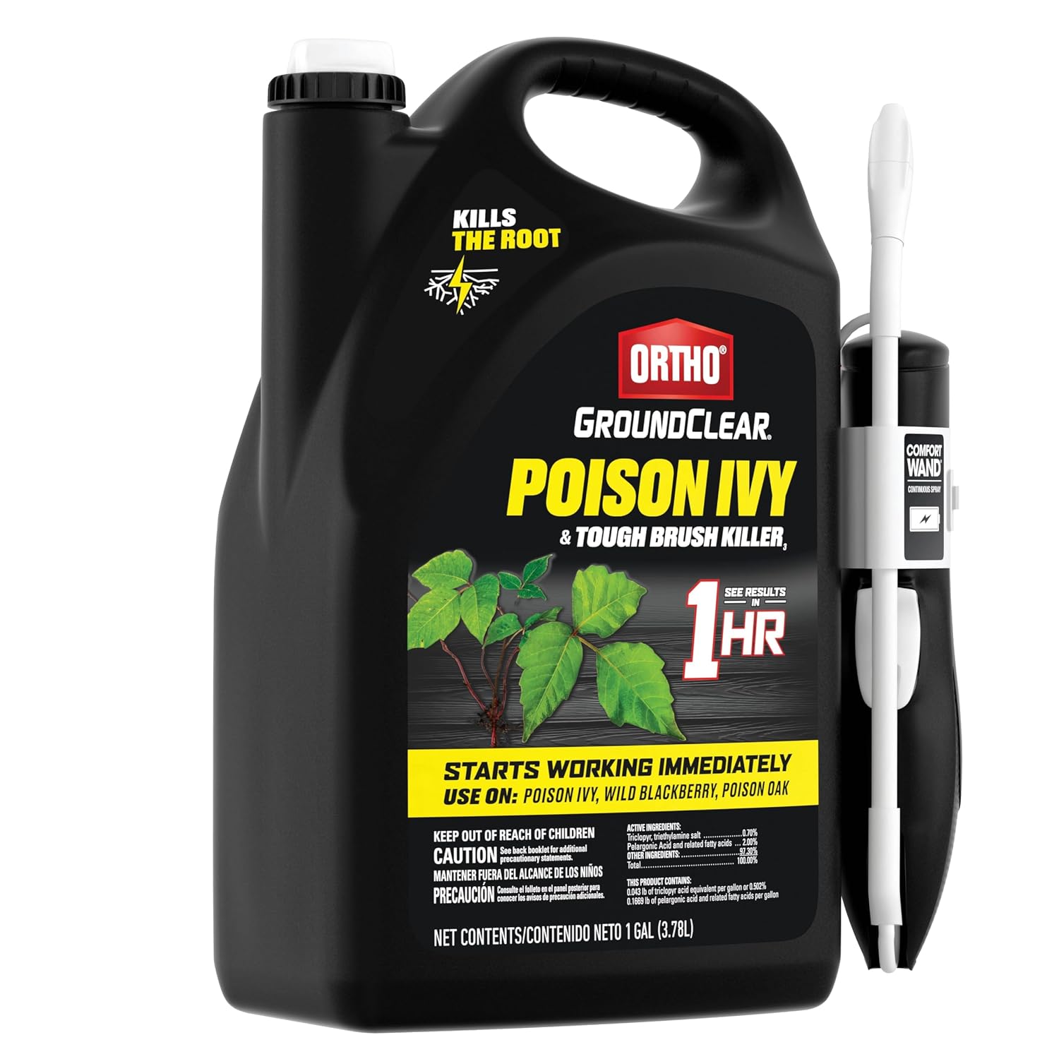 Ortho Groundclear Poison Ivy & Tough Brush Killer3, 1 Gal. | Ready-To-Use Weed Killer Spray With Comfort Wand, Results In 1 Hour, Control Poison Ivy, Poison Oak, Kudzu, Poison Oak