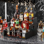 Klm Liquor Bottle Display Shelf, Coffee Syrup Rack Organizer, 3 Step Countertop Liquor Wine Rack, Mini Bar,Liquor Cabinet, Home Retro Bar Shelf Stand For Liquor Whiskey, Spirits（Black）