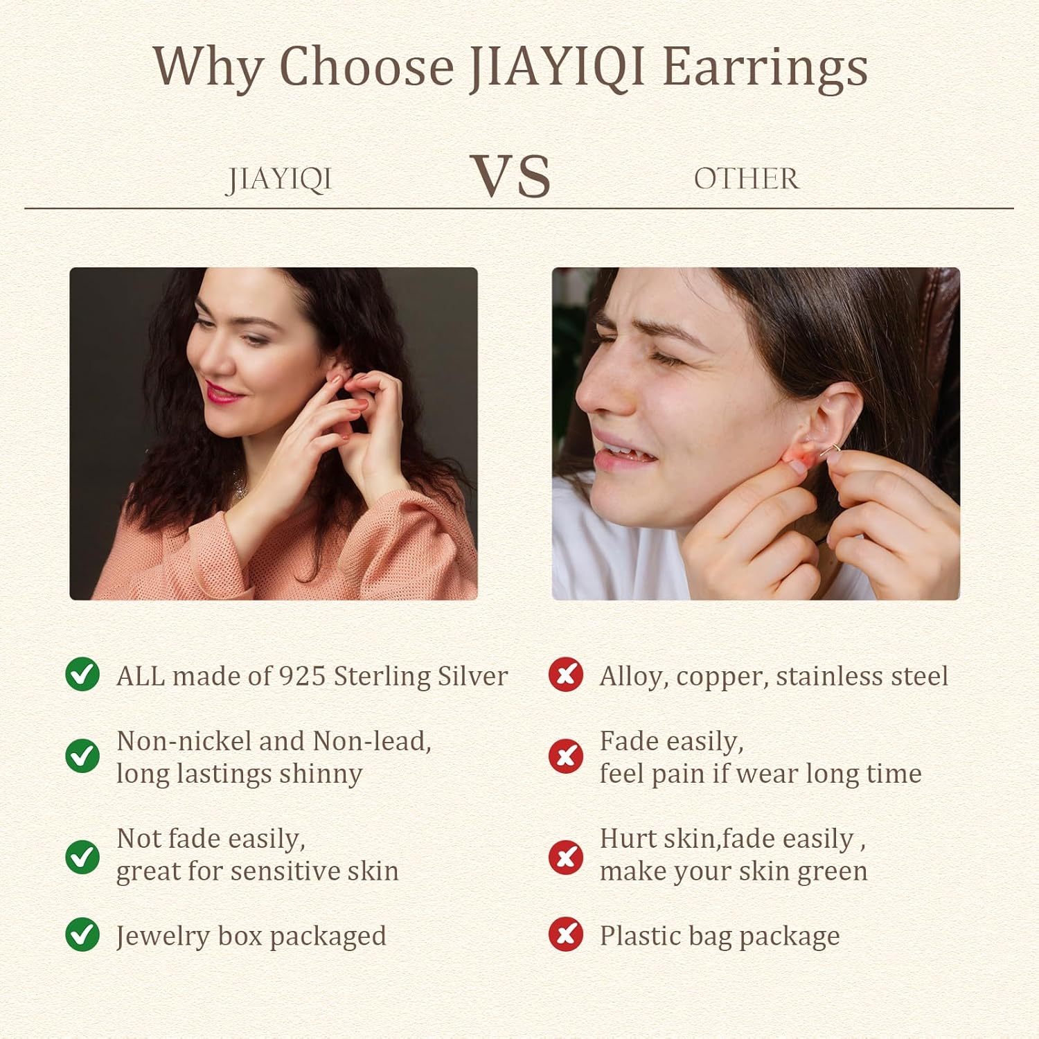 JIAYIQI Minimalist 925 Sterling Silver Stud Earrings Set, 14K Gold Plated Hypoallergenic Tiny Bar Dot Heart Star Studs for Women & Men