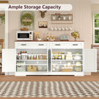 Usikey 55" Buffet Cabinet With Storage And Drawers, Large Sideboard Buffet Cabinet With Adjustable Shelves And Doors, Modern Coffee Bar For Kitchen, Living Room, White